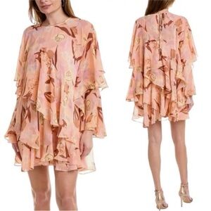 TED BAKER Pegaia Sleeve Detail Ruffle Coral Mini Dress Size 0 (US 2)